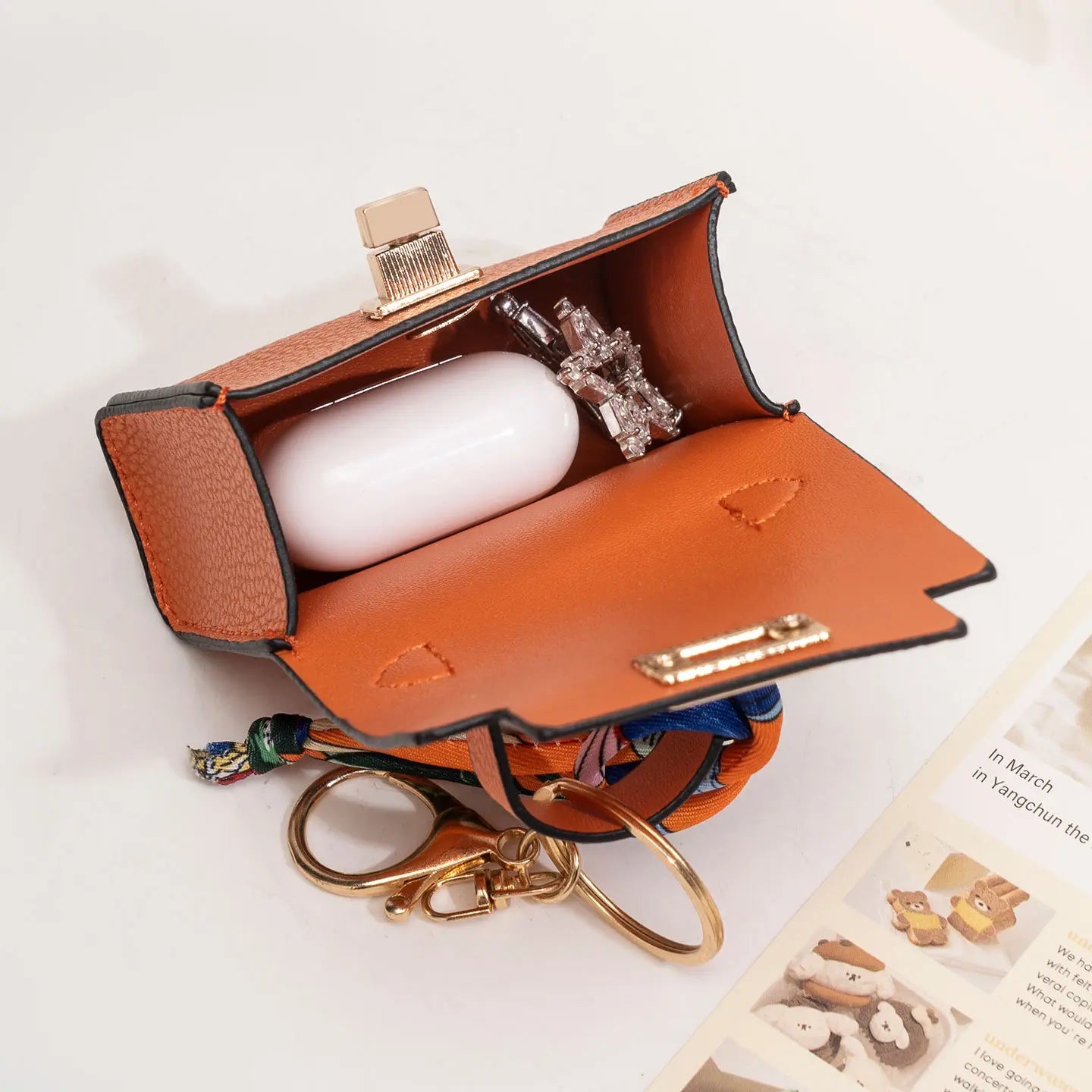 Mini Square Bag Pendant Keychain - High Quality Leather with Colorful Strap, Cute Car Keychain & Bag Charm Accessory