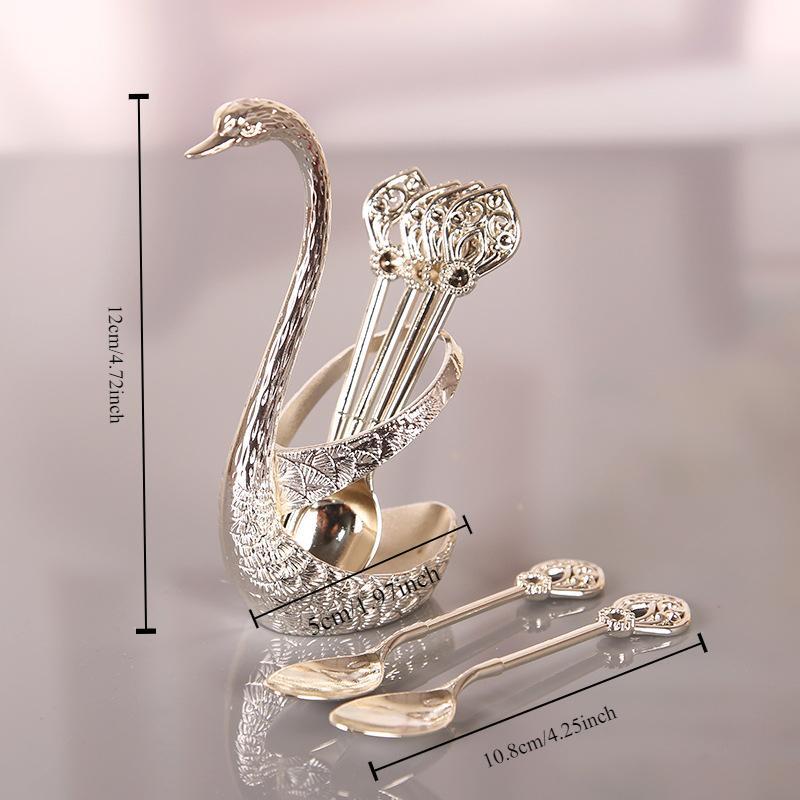 Coffee Spoons Set, Including 6 Stainless Steel Spoons and 1 Swan Base, Creative Swan Design Coffee Stirring Spoons for Dessert and Tea, Kitchen Cutlery and Tableware Utensils Supplies
