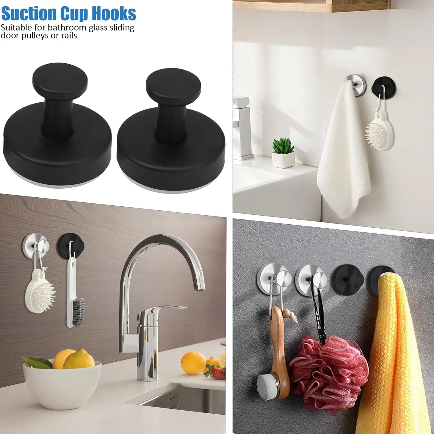 2 PCS Suction Cup Hooks christmas gift Gadgets Kitchen home essentials suction Hooks bathroom accessories Waterproof Reuseable for Shower Bathroom Towel Hooks Shower Hooks Holders Shower Hooks Hanging Towels Loofah Robe
