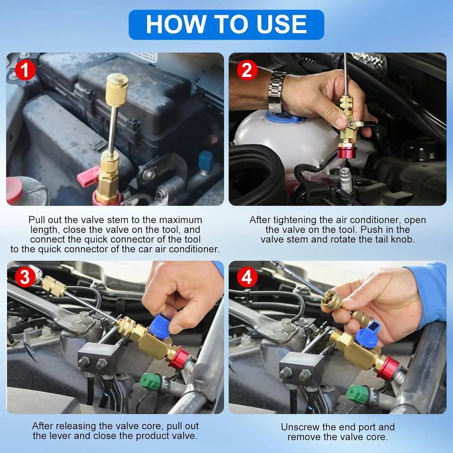 R134A Valve Core Remover Installer, High Low Pressure AC Valve Core Tool Kit for R134A Refrigerant System
