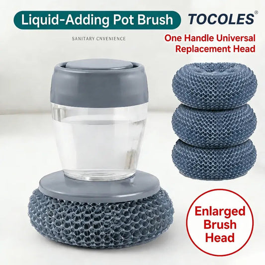 Automatic Liquid Filling Comfort Handle Soap Dispense Palm Brush for Kitchen Sink Pot Bowl Cleaning Ergonomic Non-slip Grip Durable Bristles Multi-Purpose Tool - Sponges