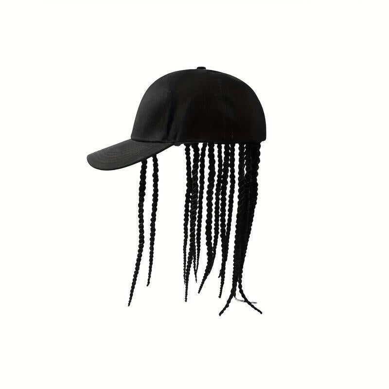 Hip-Hop Punk Baseball Cap with Braided Dreadlock Wig Adjustable Snapback High-Temperature Fiber Black Brown 35.05cm 44.96cm for Motorcycle Style Urban Fashion