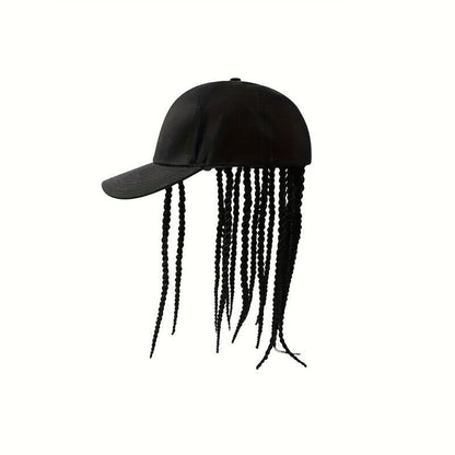 Hip-Hop Punk Baseball Cap with Braided Dreadlock Wig Adjustable Snapback High-Temperature Fiber Black Brown 35.05cm 44.96cm for Motorcycle Style Urban Fashion