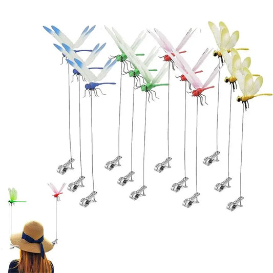12 Counts Outdoor Fake Dragonfly Rod Clip, Garden MetalDragonfly Clip.Natural Organic Concept, 3D Dragonfly GardenDecoration, Garden Bird and Fly Interfere Devices for Indoorand Outdoor Garden,Creative Home Accessories DecorativeDesign
