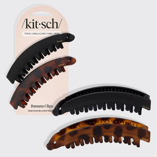 Banana Clip 2pc - Black & Tort, Made of Black Plastic with Tornado Design, Ideal for Food Storage
