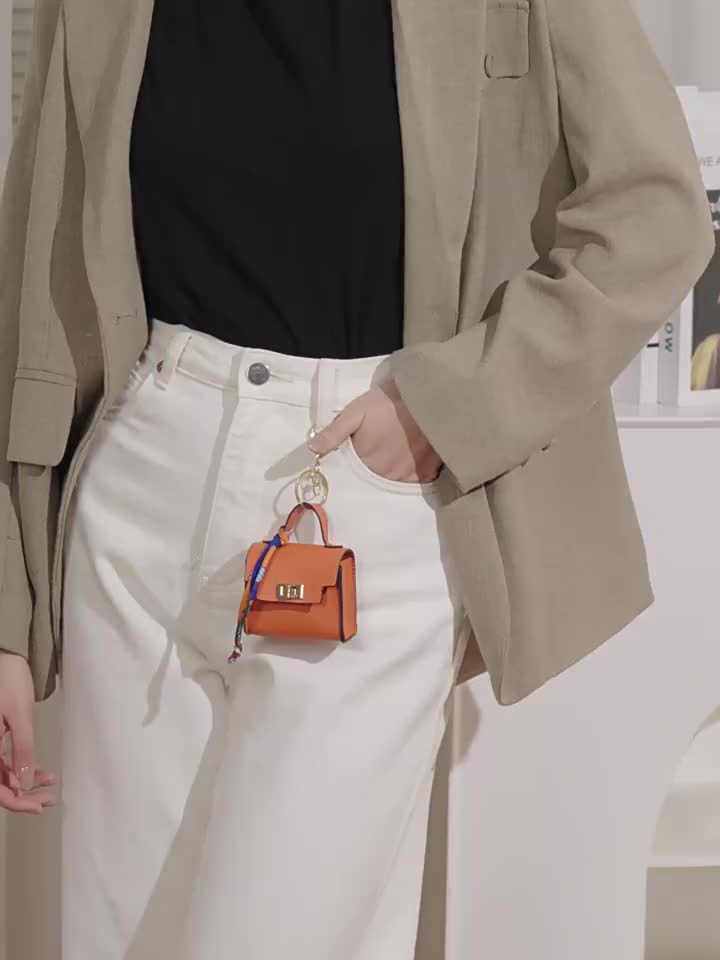 Mini Square Bag Pendant Keychain - High Quality Leather with Colorful Strap, Cute Car Keychain & Bag Charm Accessory