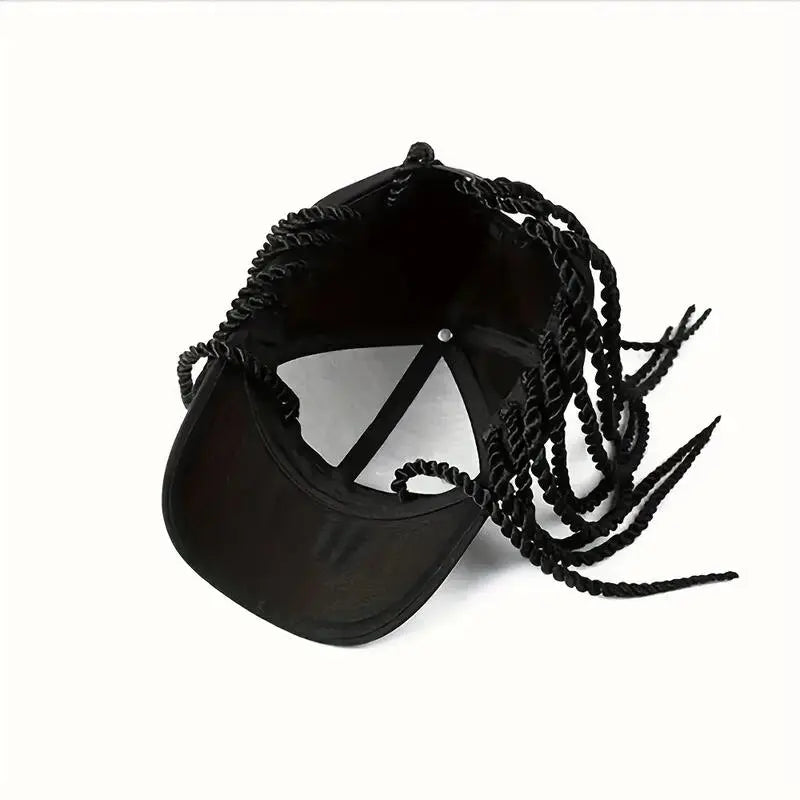 Hip-Hop Punk Baseball Cap with Braided Dreadlock Wig Adjustable Snapback High-Temperature Fiber Black Brown 35.05cm 44.96cm for Motorcycle Style Urban Fashion