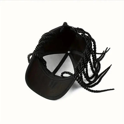 Hip-Hop Punk Baseball Cap with Braided Dreadlock Wig Adjustable Snapback High-Temperature Fiber Black Brown 35.05cm 44.96cm for Motorcycle Style Urban Fashion