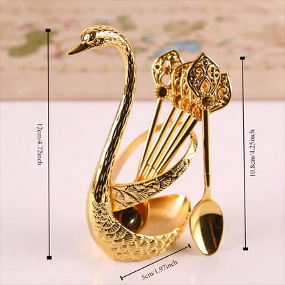 Coffee Spoons Set, Including 6 Stainless Steel Spoons and 1 Swan Base, Creative Swan Design Coffee Stirring Spoons for Dessert and Tea, Kitchen Cutlery and Tableware Utensils Supplies