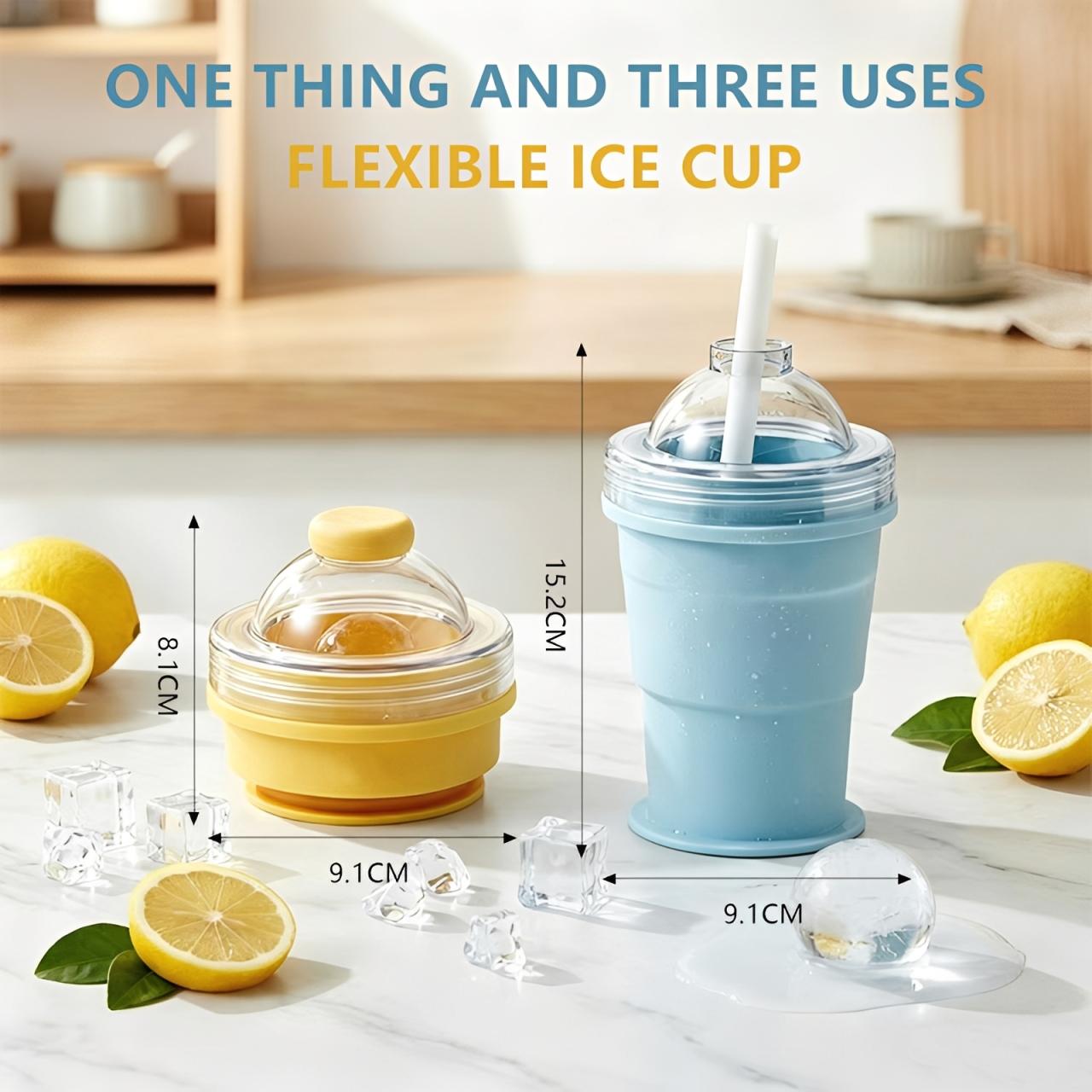 Folding ice hockey cup, silicone cup, summer ice hockey folding water cup, creative silicone ice cube mold, large spherical homemade whiskey freezer.