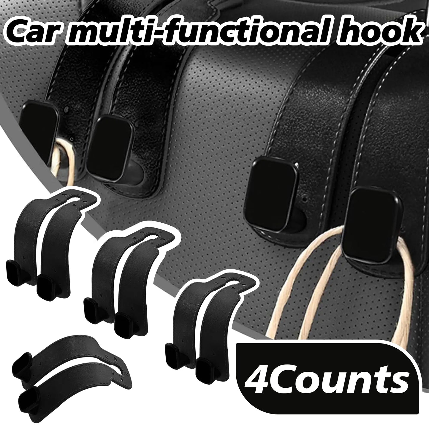 4 Counts Car Seat Headrest Hook, Improved Car Seat Back Double Hooks for Kids' Toys Hats Masks Sunglasses, Soft Gentle Faux Leather