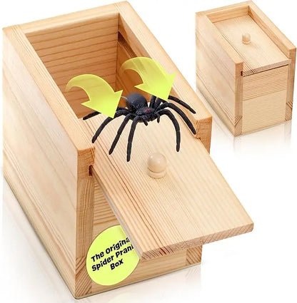 Original Spider Prank Box - Wooden Jump Scare Gag Gift for Adults, Valentine's day, April Fools & Halloween Pranks Kit, Funny Birthday Surprise Toy with Realistic Spider (Best Practical Joke for Men, Teens, Office)