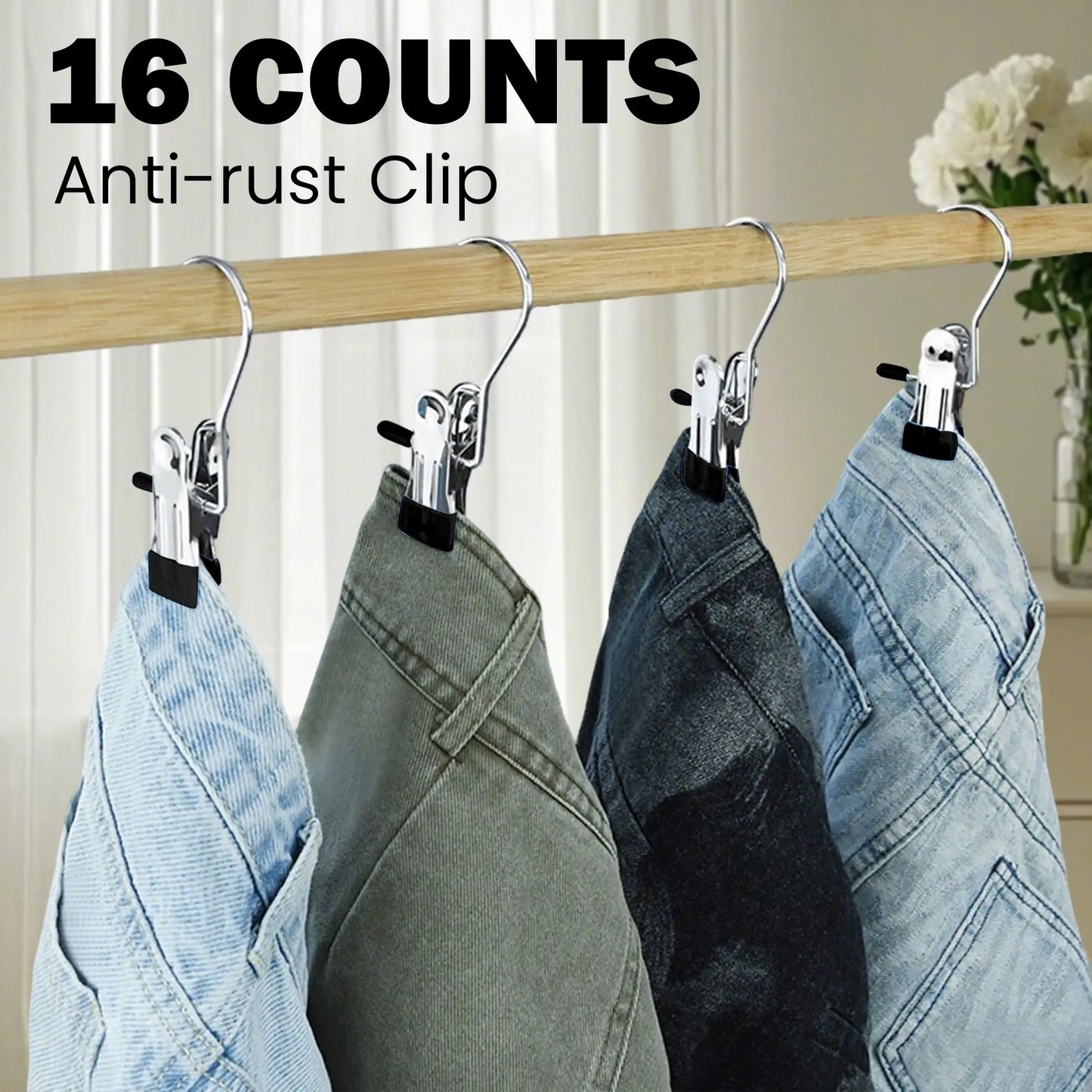 16 Counts Boot Hangers Clips, Premium Hooks Hanging Clips, Heavy Duty Closet Hanger Organizer for Home Travel , Multi-Purpose Clips for Laundry Clothes Accessories，black