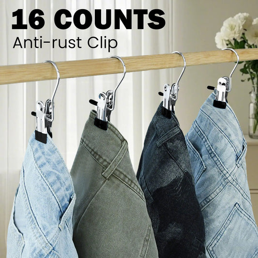 16 Counts Boot Hangers Clips, Premium Hooks Hanging Clips, Heavy Duty Closet Hanger Organizer for Home Travel , Multi-Purpose Clips for Laundry Clothes Accessories，black