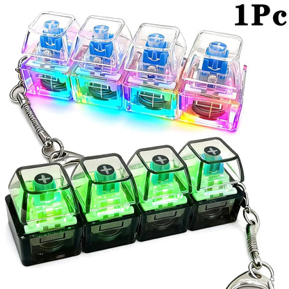 Glowing Keyboard Fidget Keychain, 4-In-1 Decompression Button, Stress Relief Fidget Gift, Transparent Color/, 1 Pcs