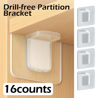 16 Counts Shelf Support Pegs, Self-Adhesive Bracket without Punch, Strong Partition Pin for Kitchen Cabinet Clapboard Bookcase