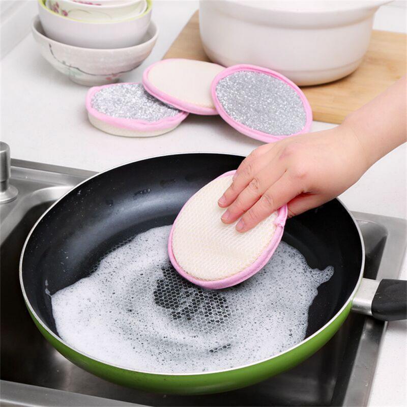 Random Color Double-sided Dishwashing Sponge 5pcs Portable Durable Hanging Multifunctional Kitchen Cleaning Sponge Household Cleaning Tool