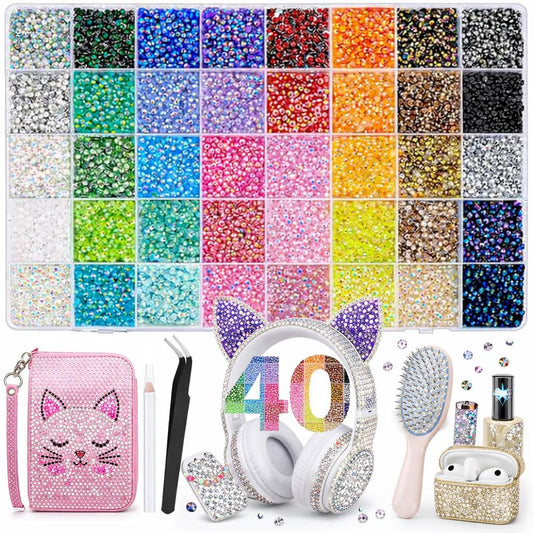 40 Colors with 40000Pcs Jelly Rhinestones synthetic beads With Kit for Bedazzling 3mm Multicolor synthetic beads Resin Flatback beads for Art Bedazzler Kit for Crafting Book Shoes Nail Art Glitter Decorative Nails Glam Pack Glitter