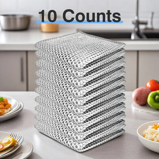 10 Counts Non Scratch Wire Dishcloth Multipurpose Wire Dishwashing Rag Metal Scrubbers for for Wet and Dry Cleaning, 2-Layer Kitchen Cleaning Cloth Cleaning Tool