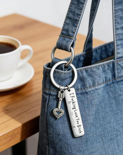 Best Friend Keychain for Women, Stainless Steel Key Chain Engrave I Fking Love You Bith Birthday Christmas Friendship Gift for Bestie Best Friends Female Bff
