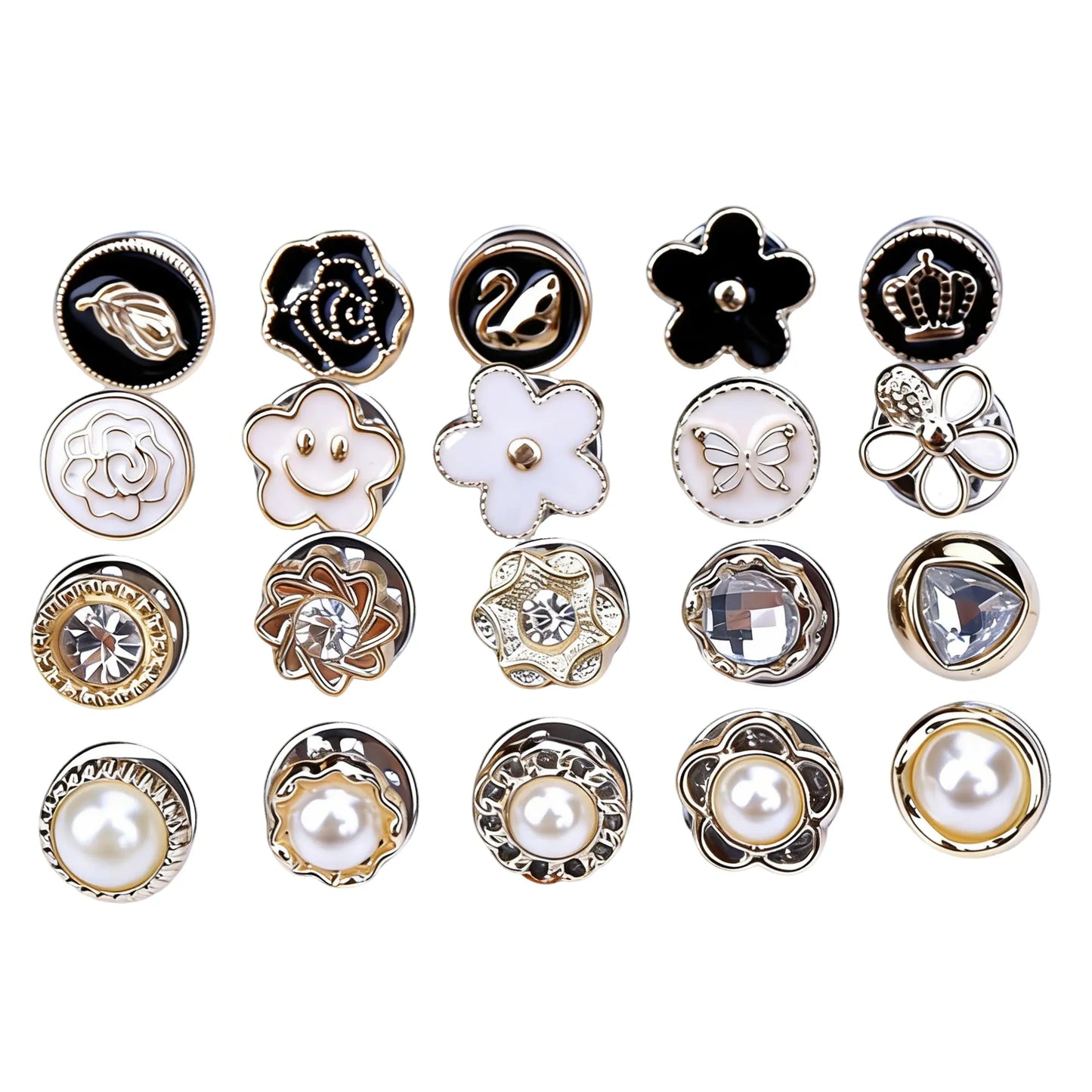 20 Counts Brooch Buttons for Women, Mini Instant Buttons Pins, Assorted Brooch Pins, Pearl Rhinestones Shirt Lapel Brooch Pins, Cover Up Buttons Pins for Clothes Coat Dress Jeans Hat Bags Decor