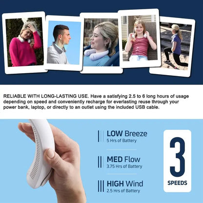 Portable Neck Fan, 3-speed Rechargeable Bladeless Neck Fan, Energy Saving Fan, Multifunctional Fan, Adjustable Neck Wearable Fan for Women & Men, Usb Portable Fan, Cooling Fan for Travel, Indoor, Outdoors & Sports, Wearable Cooling Fans, Usb Charging Fan
