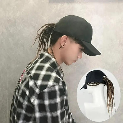 Hip-Hop Punk Baseball Cap with Braided Dreadlock Wig Adjustable Snapback High-Temperature Fiber Black Brown 35.05cm 44.96cm for Motorcycle Style Urban Fashion