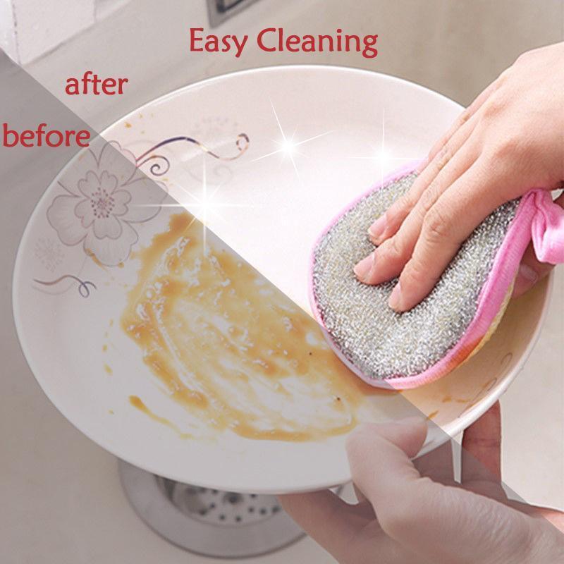 Random Color Double-sided Dishwashing Sponge 5pcs Portable Durable Hanging Multifunctional Kitchen Cleaning Sponge Household Cleaning Tool