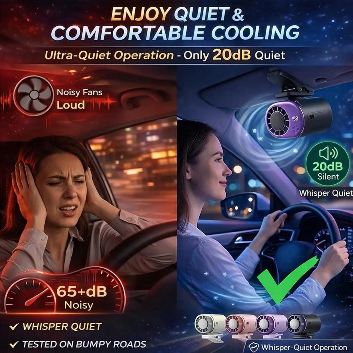 2026 New Car Clip On Air Conditioner Fan with LED Display - 360° Rotation, Portable Mini Cooling System for Auto Vehicle USB Rechargeable, 199 Speeds Adjustable, 16℃ Semi-Cooling Wide Clamp