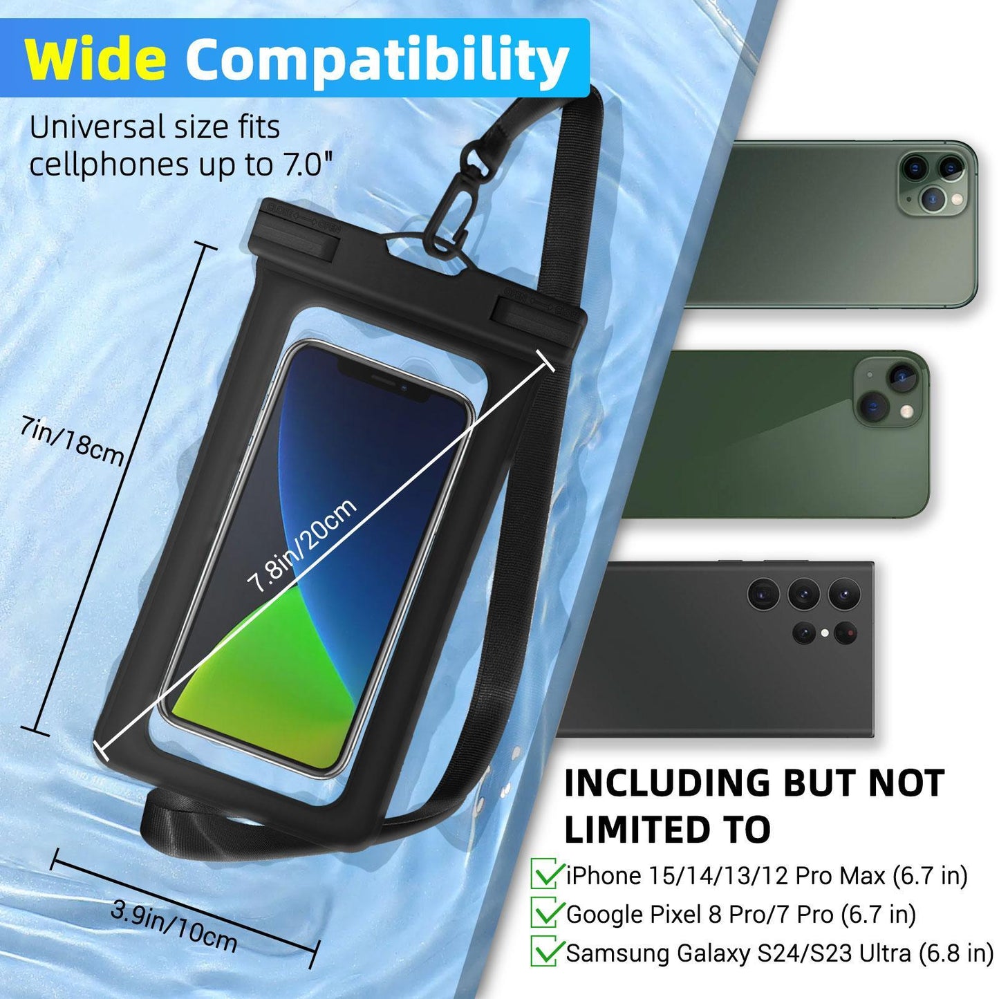 Waterproof Phone Pouch, 2 Counts Clear Waterproof Cell Phone Case with Lanyard for iPhone 15/14/13 Pro Max/Plus and Galaxy S22/S23, Fits Phones up to 7 Inches, Essential Waterproof Dry Bags for Outdoor Beach Swimming Diving, Boating Accessories