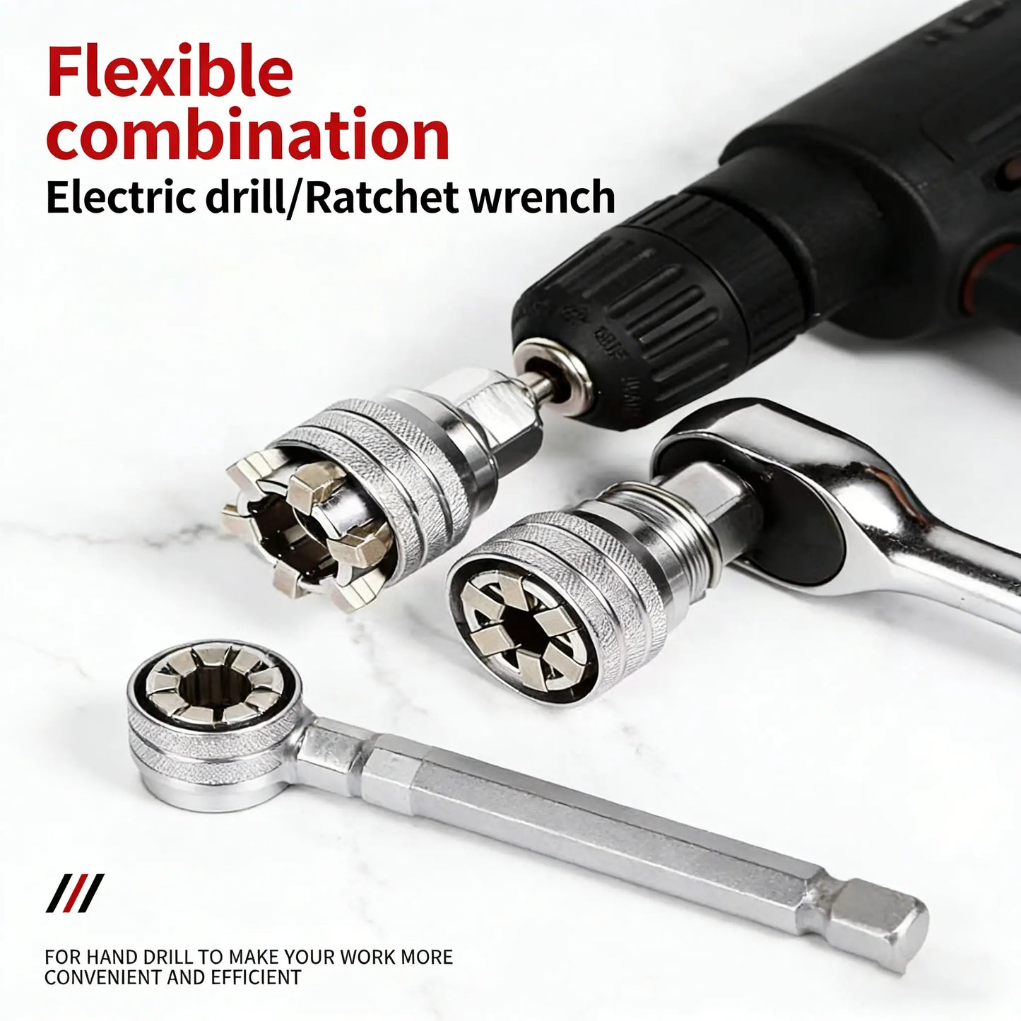 Multi-Function Universal Socket Wrench Tool - Universal Maintenance Tool, Adjustable Universal Socket Wrench, Universal Socket Tool for 3/8" Drive Ratchet Torque Wrench & Power Drill (Connecting rod random color)