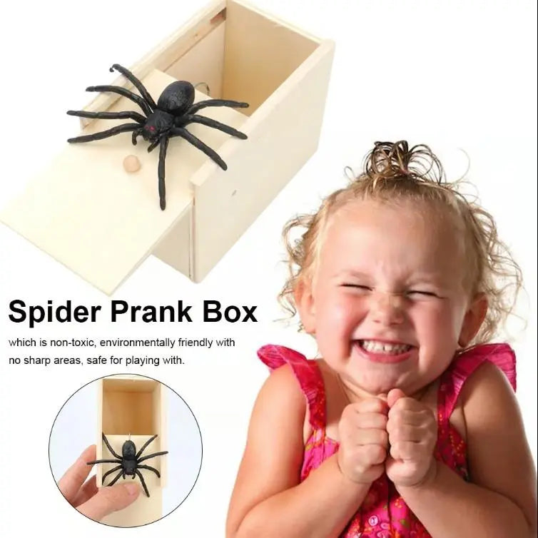 Original Spider Prank Box - Wooden Jump Scare Gag Gift for Adults, Valentine's day, April Fools & Halloween Pranks Kit, Funny Birthday Surprise Toy with Realistic Spider (Best Practical Joke for Men, Teens, Office)
