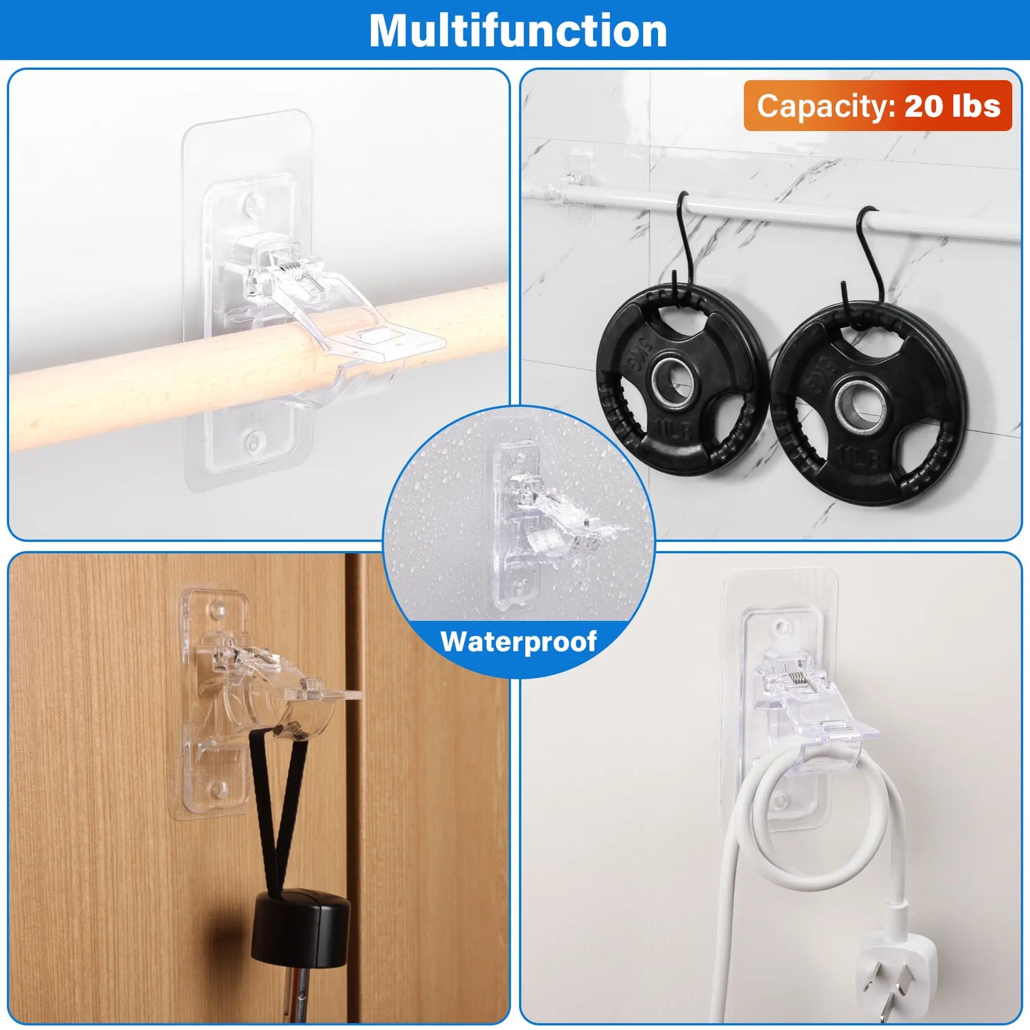 6-Pack No Drill Needed Curtain Rod Holders Brackets, Self Adhesive Rod Holder Hooks, Multipurpose Nail Free Stick on Curtain Rod Hooks Decor Bathroom