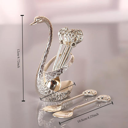 Coffee Spoons Set, Including 6 Stainless Steel Spoons and 1 Swan Base, Creative Swan Design Coffee Stirring Spoons for Dessert and Tea, Kitchen Cutlery and Tableware Utensils Supplies