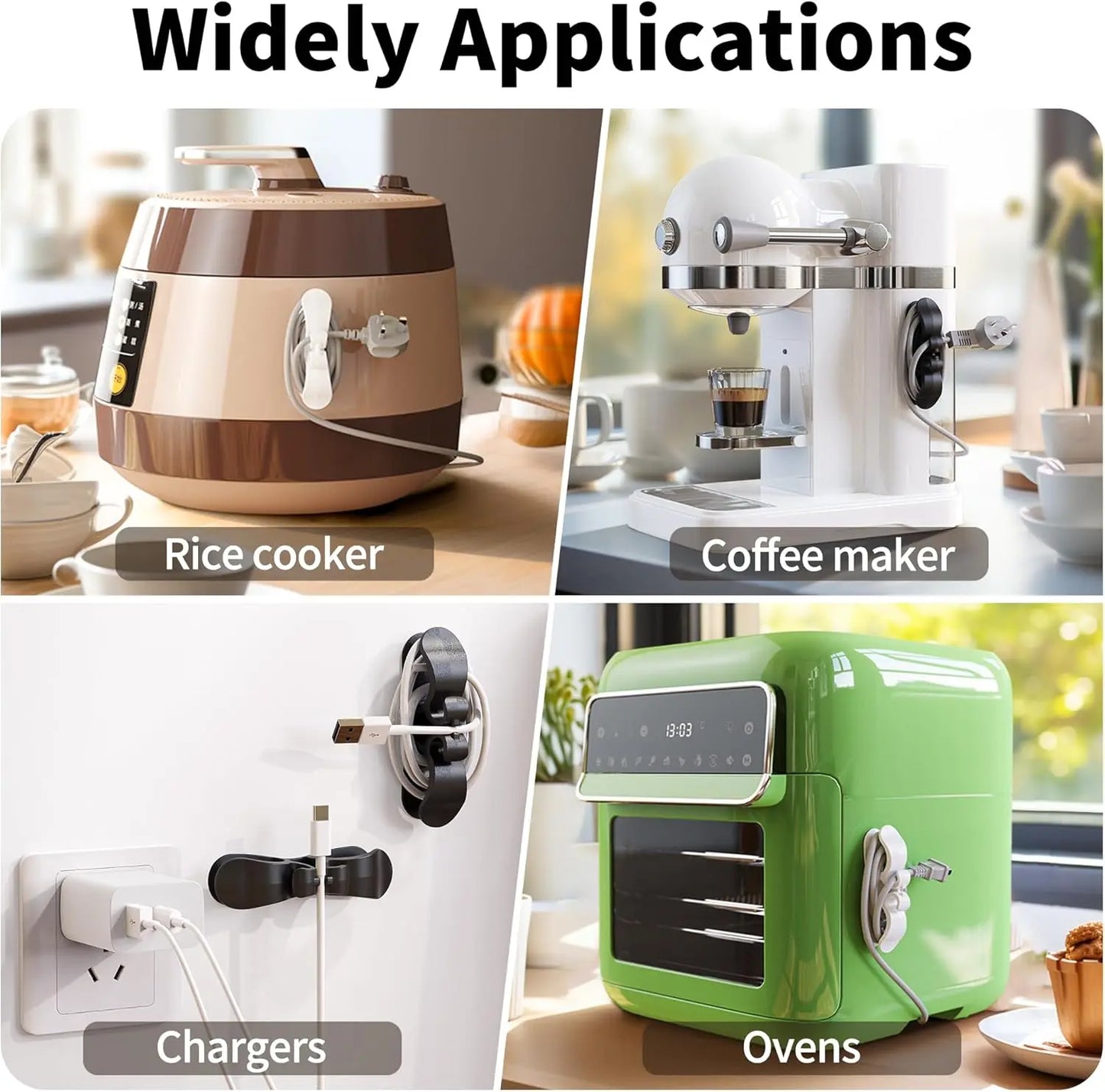【10-pack】 Cord Organizer for Appliances Upgraded Kitchen Cord Keeper with 3M Glue & TPR Silicone for Air Fryer Coffee Maker Blender Pressure Cooker Toaster Home Storage Hook cleaning supplies and tools household essentials household items
