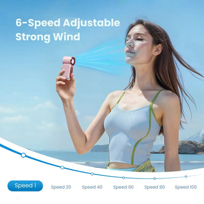 Mini Handheld Fan with LED Display – 6-Speed Turbo Pocket size Fan for Women. USB Rechargeable, High-Speed Cooling for Travel & Makeup. Perfect Gift. Portable Refrigeration
