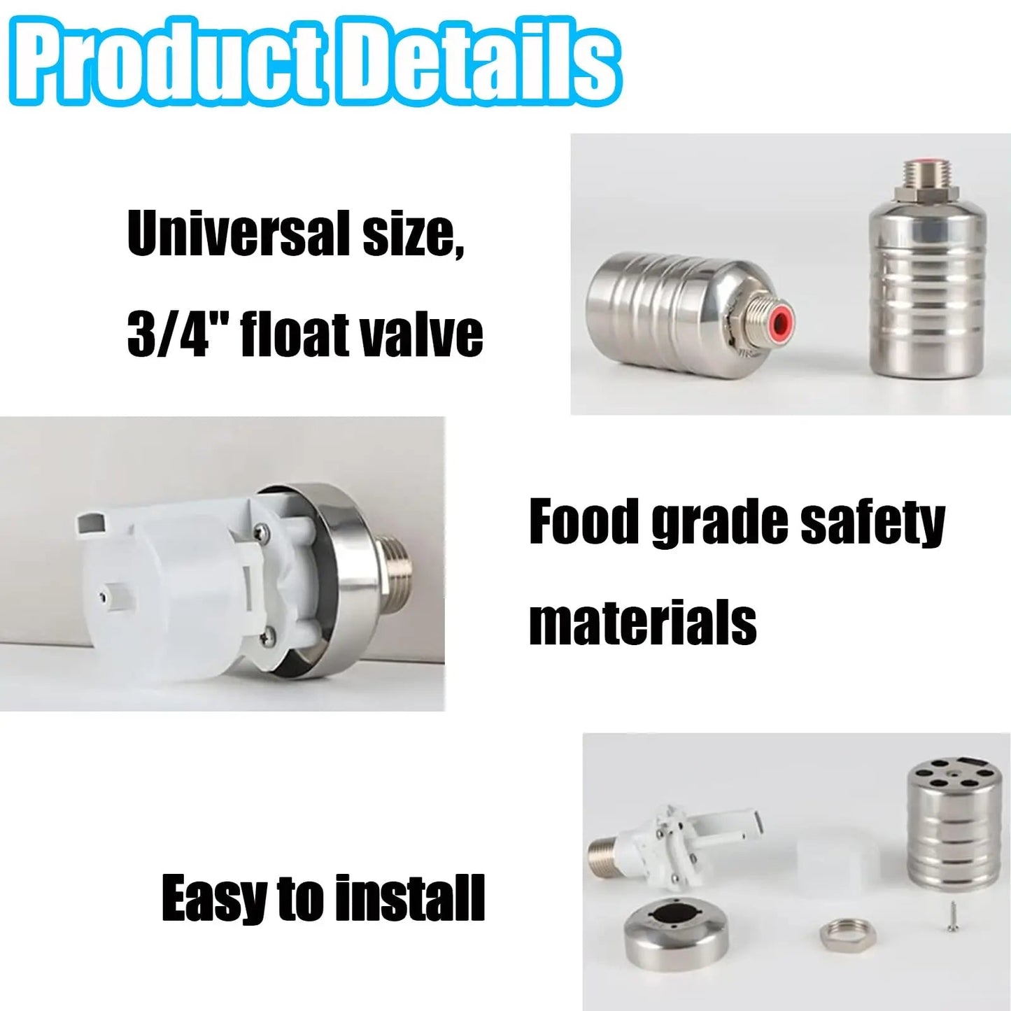 2PCS Water Level Control 2Pcs Float Valve 304 Stainless Steel Mini Floating Ball Valve Auto Shut Off Upper/Side Water Intake Safe Water Tank