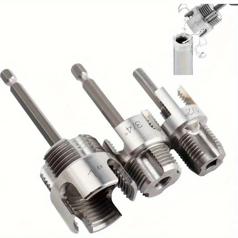 3-Piece Heavy-Duty Alloy Pipe Threading Tool Set - 1/2", 3/4", 1" Internal/External Threads, Electric Drill Compatible PVC/Plastic Pipe Threading Tool, Suitable for DIY and Professional Plumbing Installations (Compatible with PPR, MPP Pipes)Summervibes