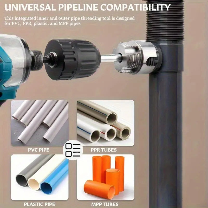 3-Piece Heavy-Duty Alloy Pipe Threading Tool Set - 1/2", 3/4", 1" Internal/External Threads, Electric Drill Compatible PVC/Plastic Pipe Threading Tool, Suitable for DIY and Professional Plumbing Installations (Compatible with PPR, MPP Pipes)Summervibes