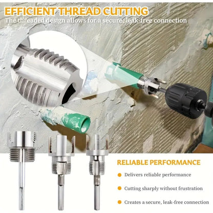3-Piece Heavy-Duty Alloy Pipe Threading Tool Set - 1/2", 3/4", 1" Internal/External Threads, Electric Drill Compatible PVC/Plastic Pipe Threading Tool, Suitable for DIY and Professional Plumbing Installations (Compatible with PPR, MPP Pipes)Summervibes