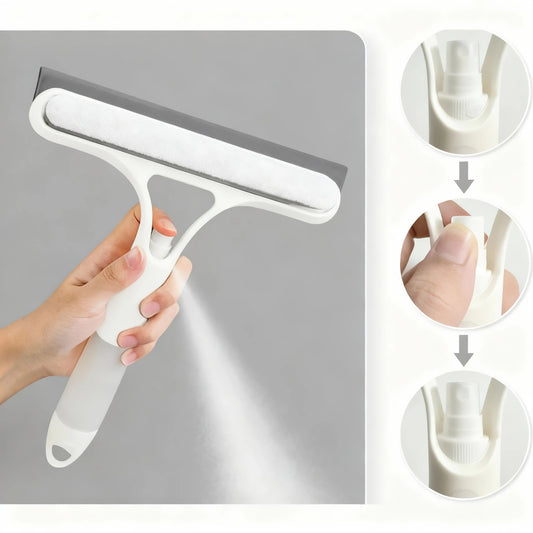 3 in 1 Window Cleaning Scraper, Squeegee and Scrubber with Spray, Multifunctional Household Cleaning Tool, Car Windshield Cleaner,Lightweight Silicone Microfiber Wipe