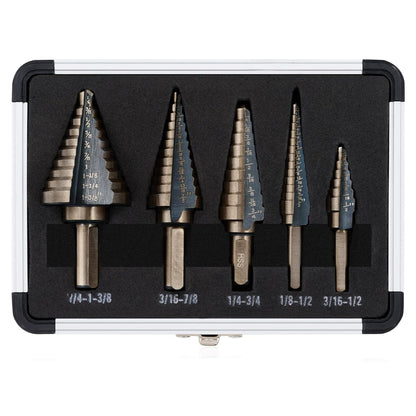 5PCS Titanium Step Drill Bit Set, High Speed Steel Cone Drill Bits 50 Sizes Multi-Hole Cutting Tool, Metal Hole Cutter for Iron Copper Wood Plastic Fiberglass, DIY Industrial Hand Tools, Perfect Father's Day Gift for Dad