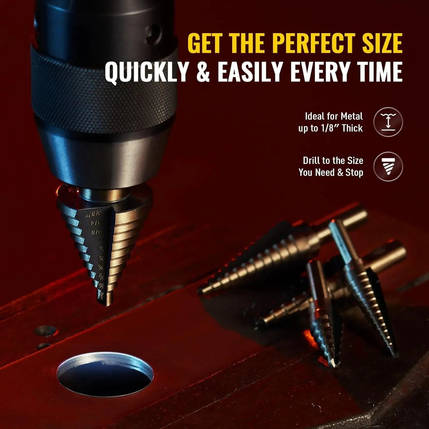 5PCS Titanium Step Drill Bit Set, High Speed Steel Cone Drill Bits 50 Sizes Multi-Hole Cutting Tool, Metal Hole Cutter for Iron Copper Wood Plastic Fiberglass, DIY Industrial Hand Tools, Perfect Father's Day Gift for Dad