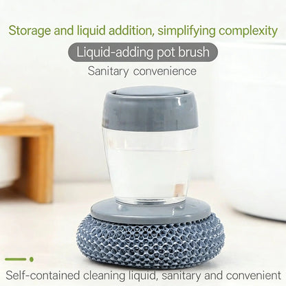 Automatic Liquid Filling Comfort Handle Soap Dispense Palm Brush for Kitchen Sink Pot Bowl Cleaning Ergonomic Non-slip Grip Durable Bristles Multi-Purpose Tool - Sponges