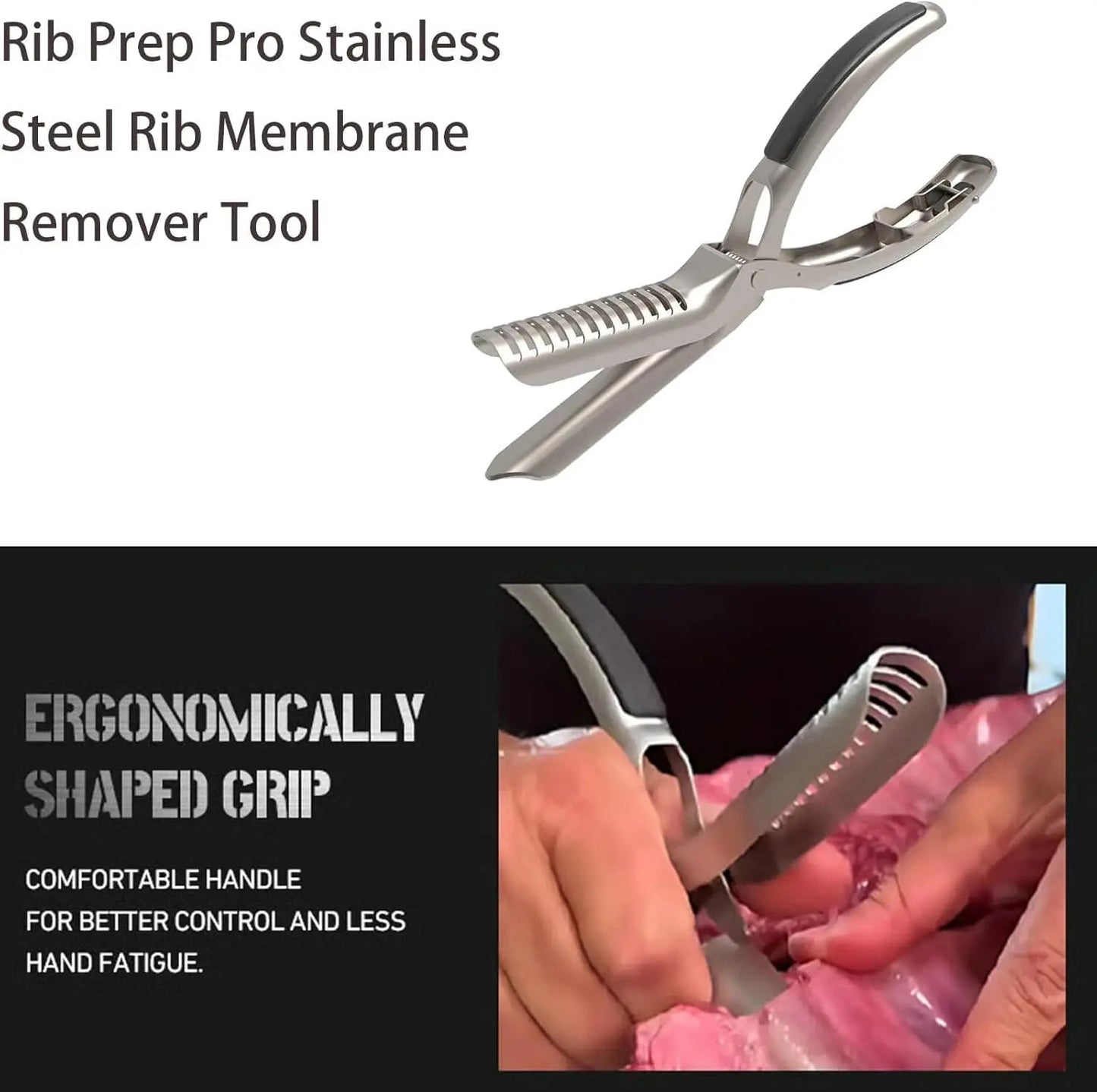 BBQ Rib , Rib Membrane Remover Stainless Steel Tool Kit, with Arc Clamp & Non-Slip Grip, Ergonomic Design for Easy Membrane Removal, Dishwasher Safe BBQ Accessories (1 PC)