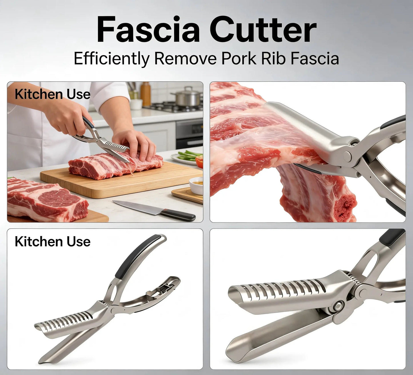 BBQ Rib , Rib Membrane Remover Stainless Steel Tool Kit, with Arc Clamp & Non-Slip Grip, Ergonomic Design for Easy Membrane Removal, Dishwasher Safe BBQ Accessories (1 PC)
