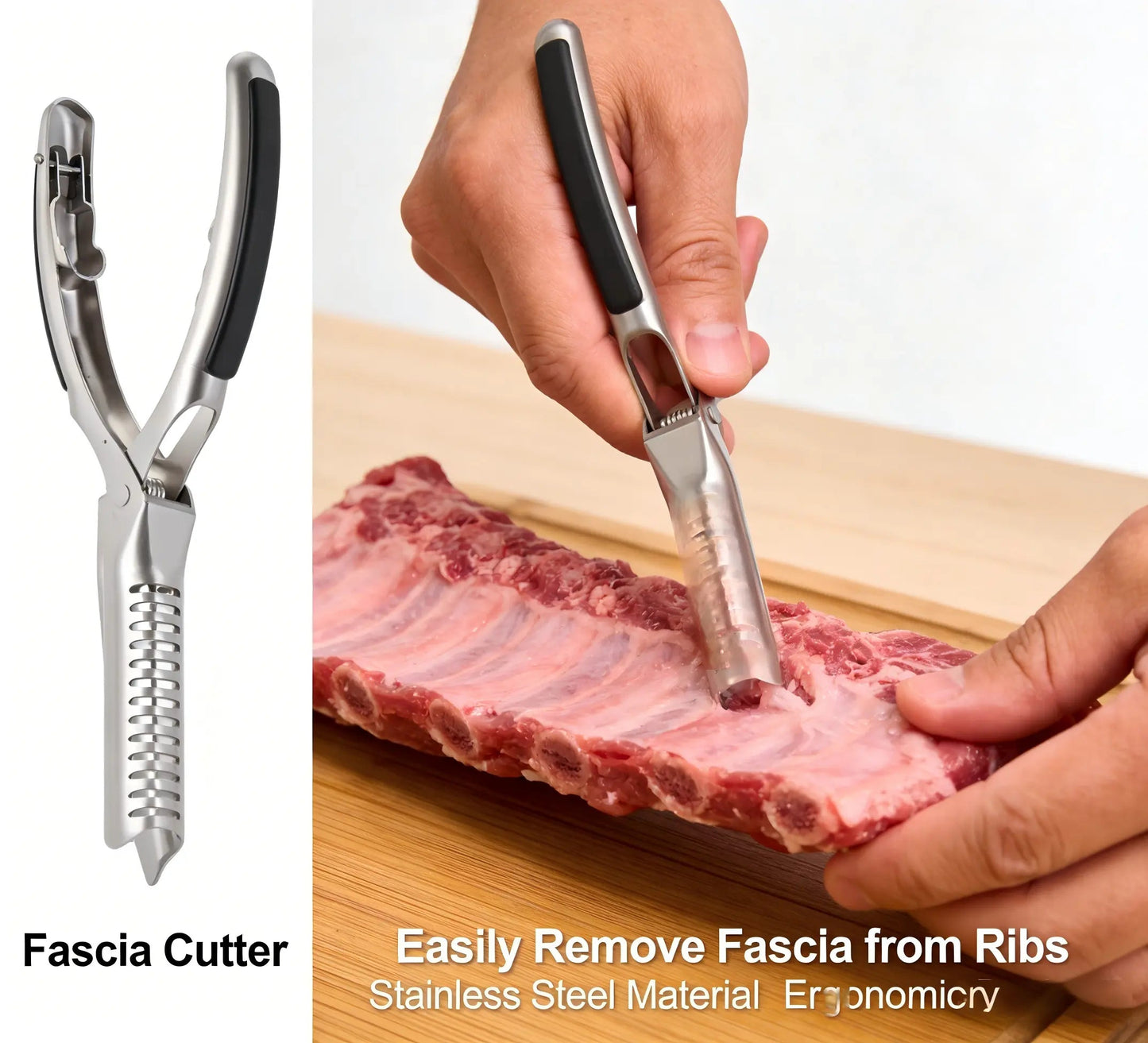 BBQ Rib , Rib Membrane Remover Stainless Steel Tool Kit, with Arc Clamp & Non-Slip Grip, Ergonomic Design for Easy Membrane Removal, Dishwasher Safe BBQ Accessories (1 PC)