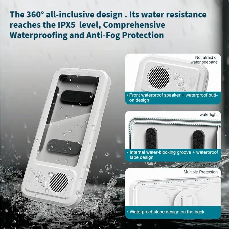 Bathroom shower waterproof phone holder Bluetooth speaker 360°Rotation touch screen mobile phone box watch movie listening music Summervibes