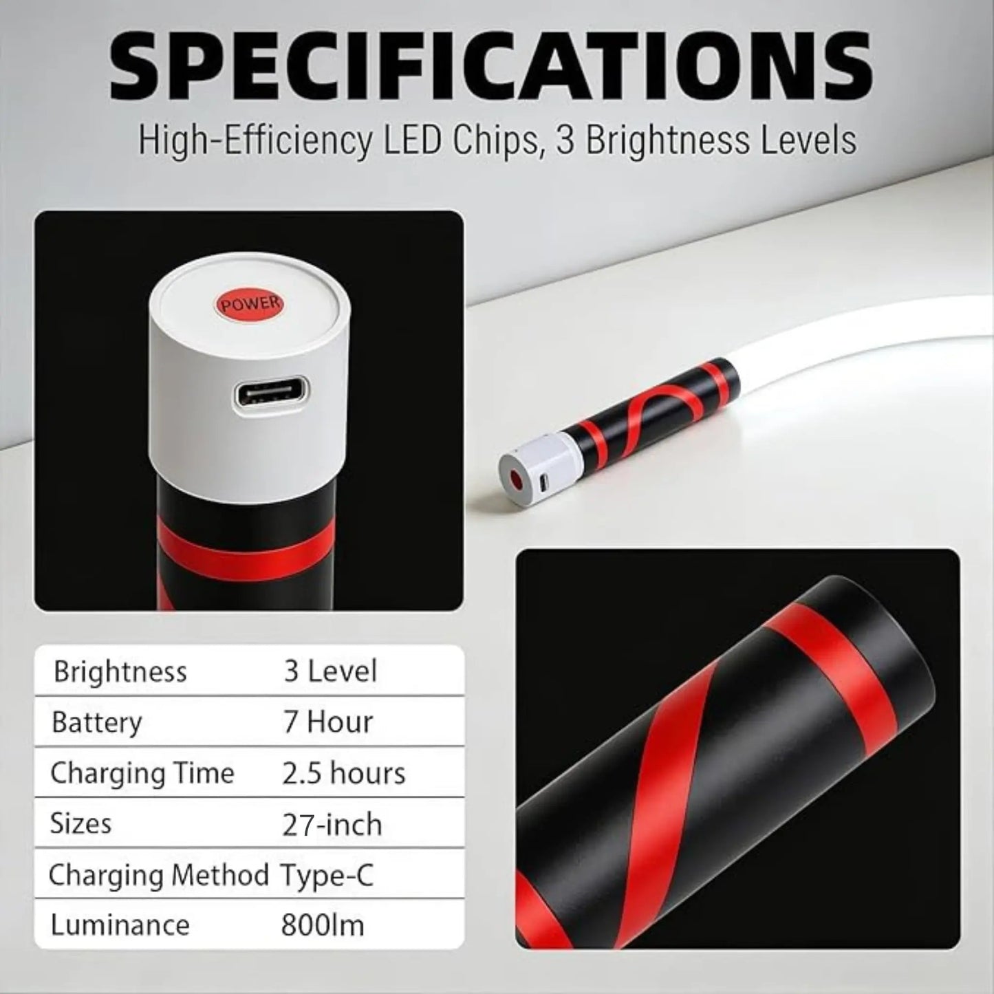 Bendable LED Flashlight Stick – 29" Flexible Rechargeable LED Work Light, High Lumen Hands-Free Inspection Light for Car Repair, Under Hood, Garage, Mechanic, DIY, Camping & Emergency Roadside, Summervibes