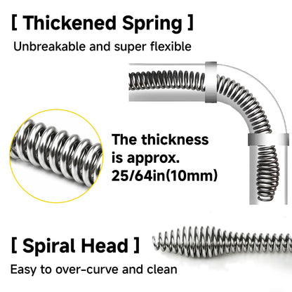 Drain Snake with Drill Adapter, Heavy Duty Drain Auger, Flexible Plumbing Snake Drain Clog Remover, Spring Steel Pipe Cleaning Tool for Kitchen Sink, Bathroom, Shower, Bathtub, Toilet, Hair & Grease Clog Removal, Reusable DIY Plumbing Cleaner